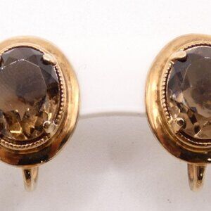 Vintage AMCO Jewels; 14K Overlay; Smoky Quartz Screw On Earrings; 0.5"